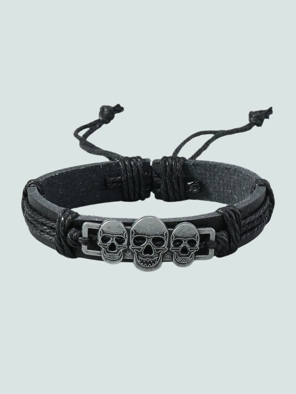 Halloween 1PC Adjustable Cord with 3 Skull Charms Faux Leather Bracelet, 3 of 5