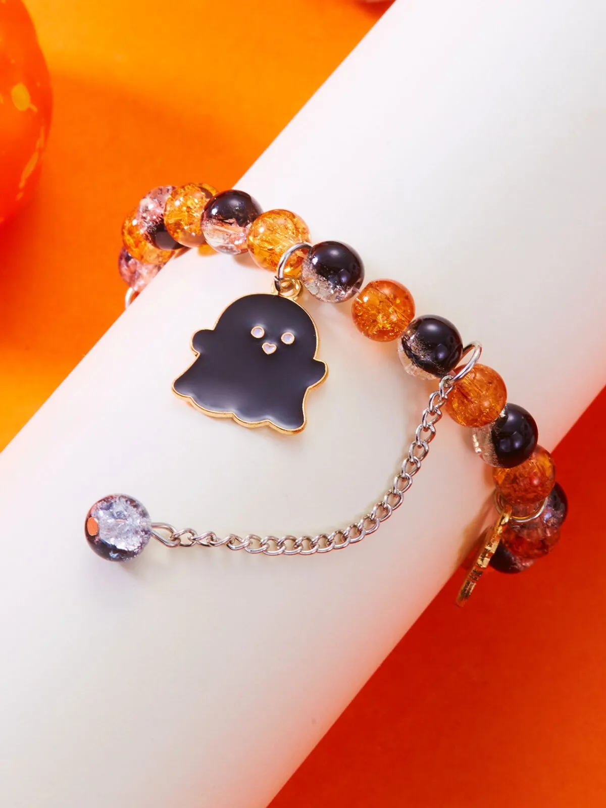 2PCS/Set Halloween Skull Pumpkin Ghost Charm Handmade Beaded Matching Couple Bangles Gothic Jewelry Gift Bracelets, 5 of 7