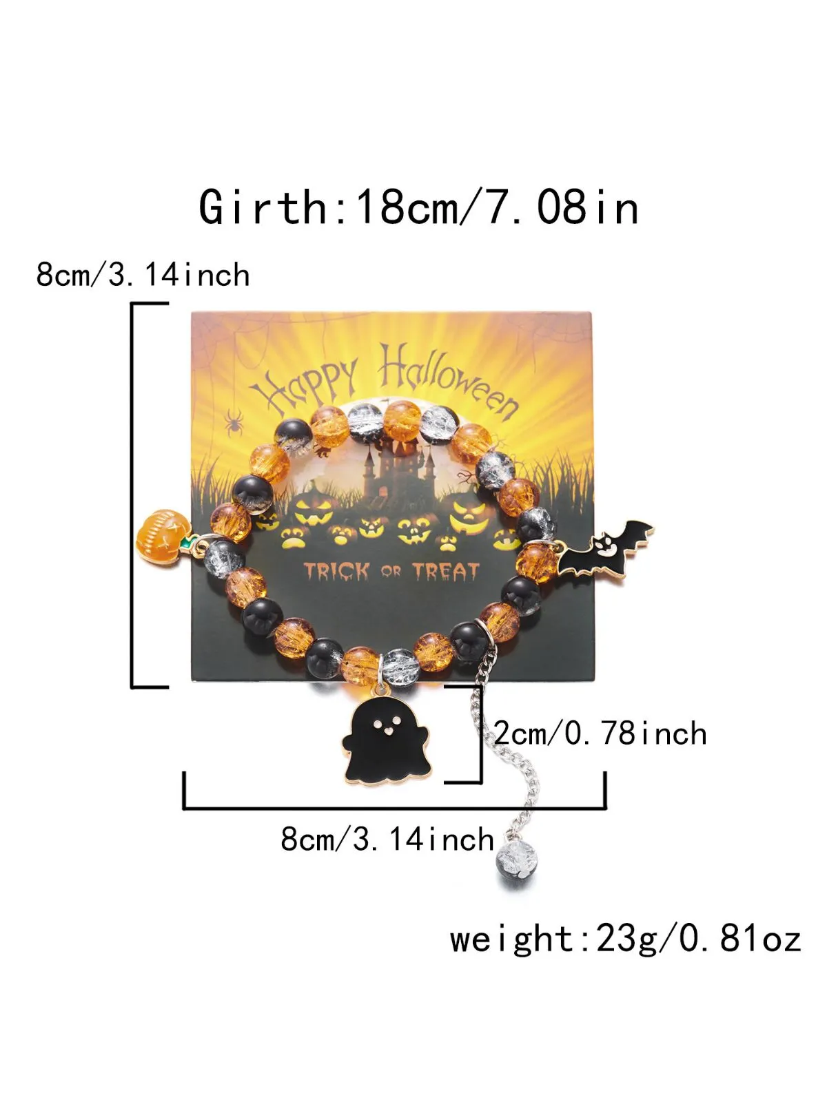 2PCS/Set Halloween Skull Pumpkin Ghost Charm Handmade Beaded Matching Couple Bangles Gothic Jewelry Gift Bracelets, 7 of 7