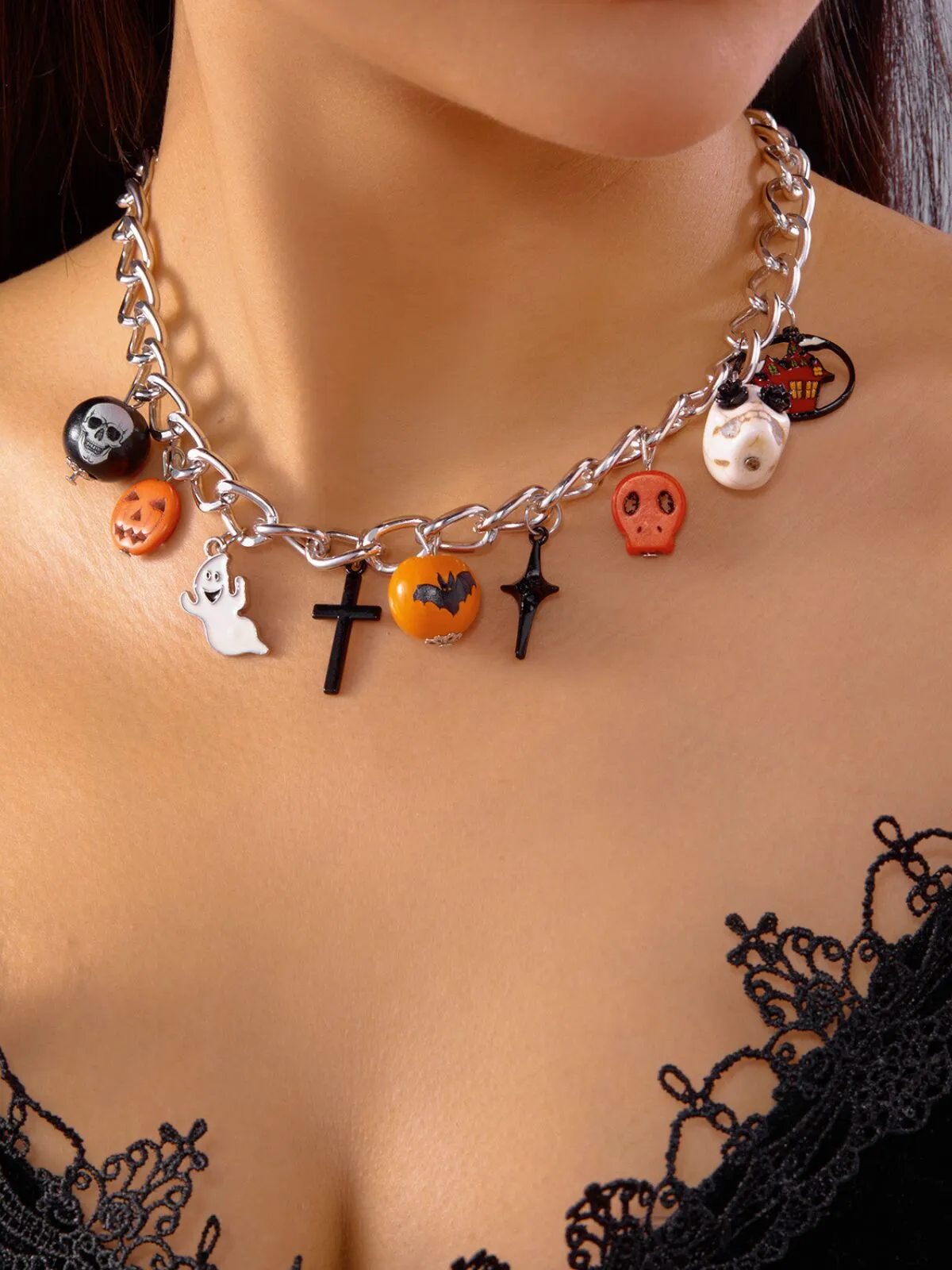 Halloween 1pc Pumpkin and Bat Necklace, 1 of 6