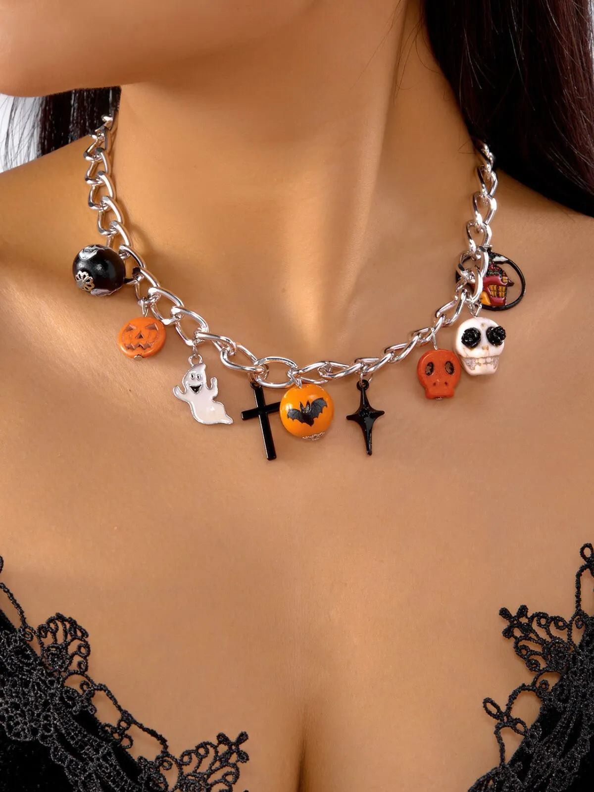 Halloween 1pc Pumpkin and Bat Necklace, 3 of 6
