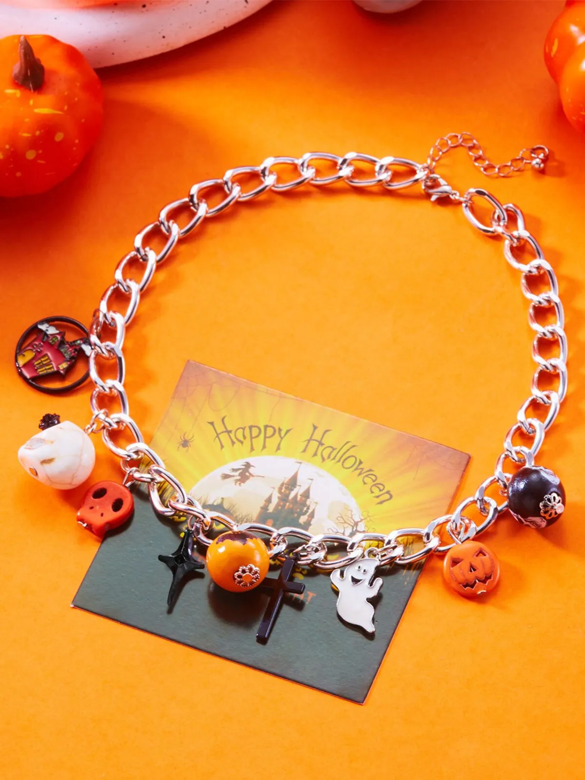 Halloween 1pc Pumpkin and Bat Necklace, 4 of 6