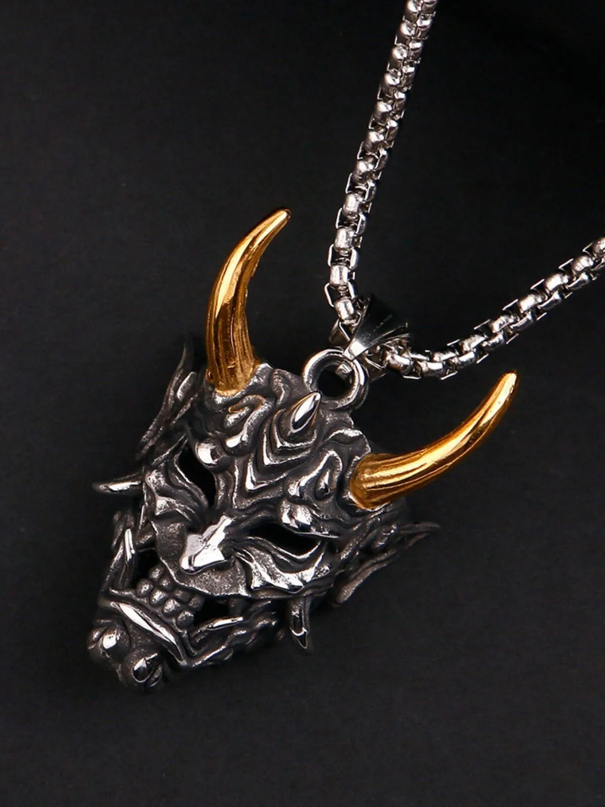 Halloween 1pc Devil Mask Gothic Skull pendant Masquerade Party Necklace, 1 of 4