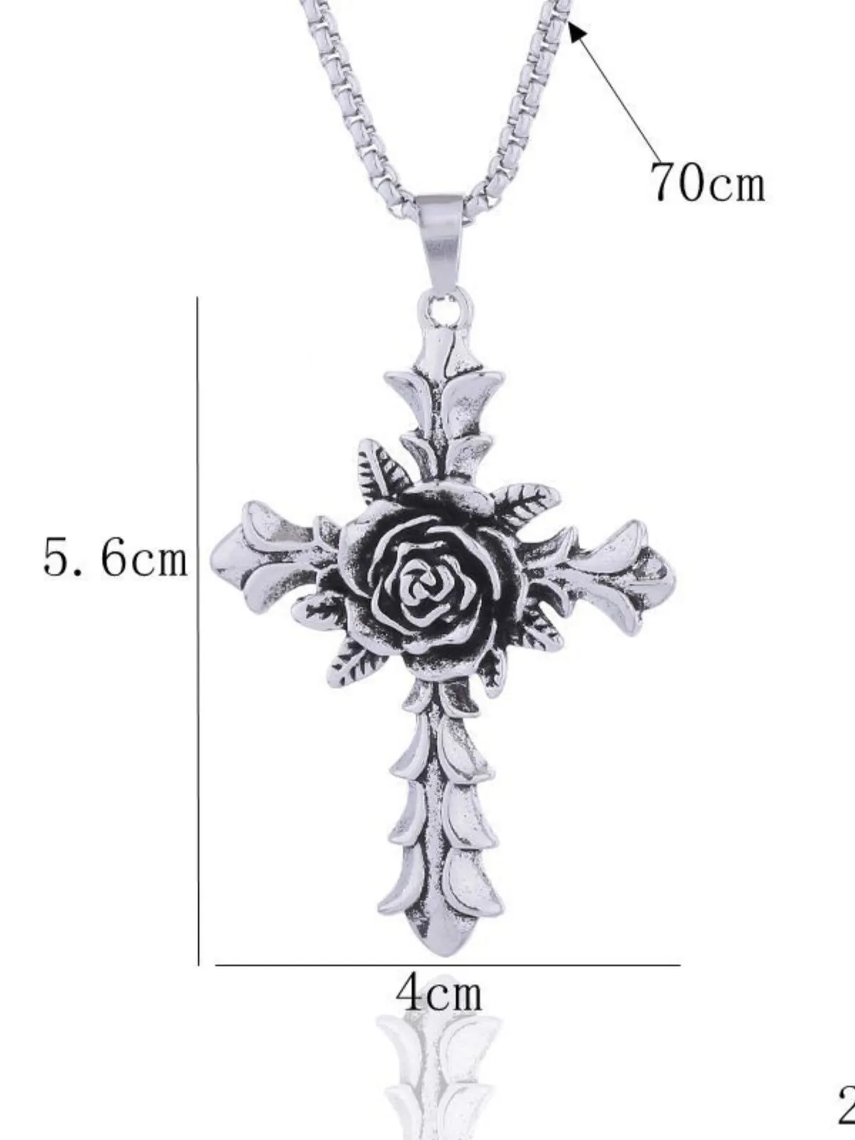 Halloween 1pc Rose Cross Pendant Stainless Steel Chain Punk Christmas Gifts Necklace, 2 of 6