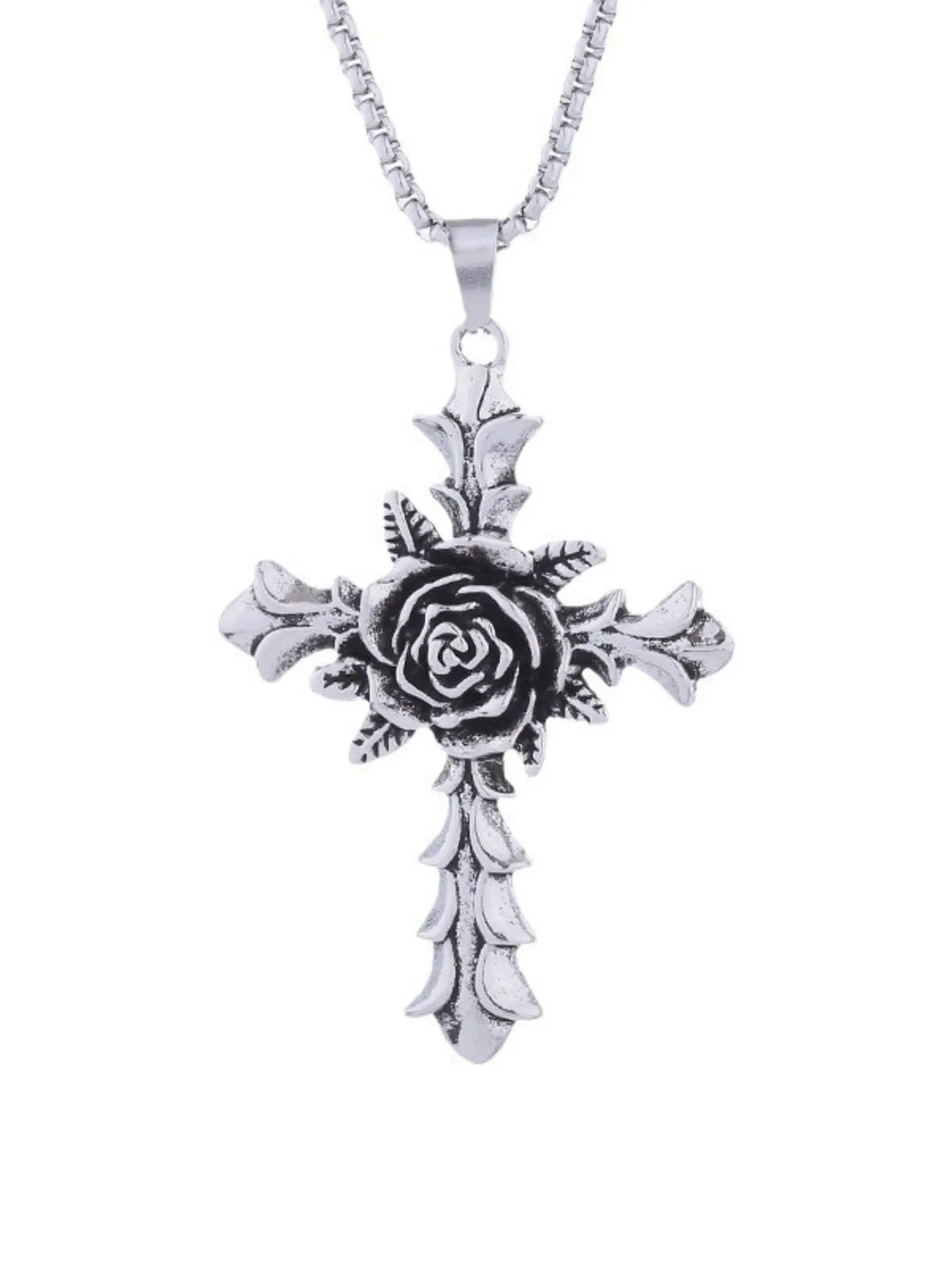 Halloween 1pc Rose Cross Pendant Stainless Steel Chain Punk Christmas Gifts Necklace, 6 of 6