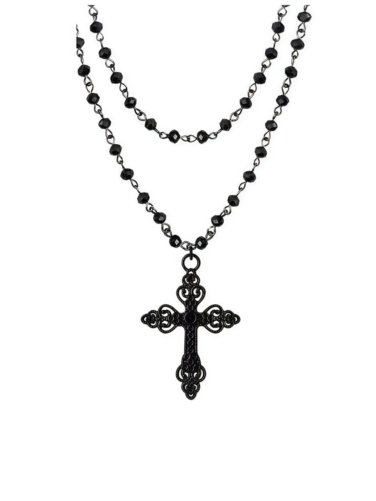 Halloween 1pc Gothic Y2K Beaded Cross Punk Black Necklace, 1 of 4
