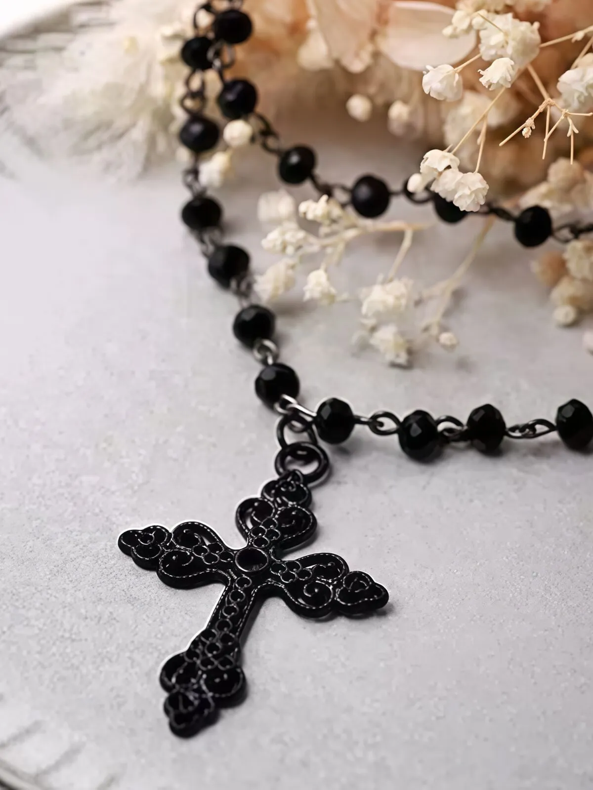 Halloween 1pc Gothic Y2K Beaded Cross Punk Black Necklace, 3 of 4