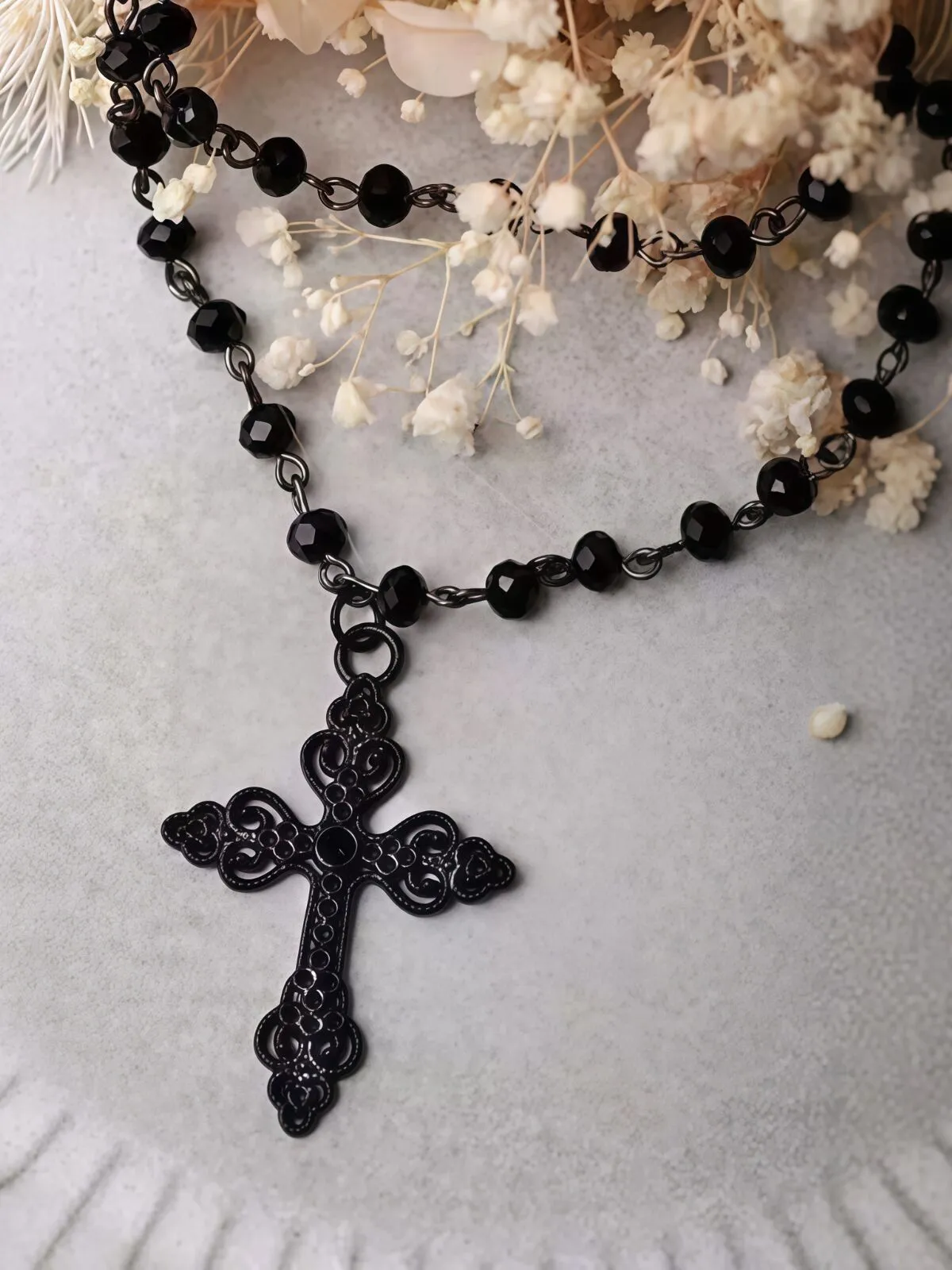 Halloween 1pc Gothic Y2K Beaded Cross Punk Black Necklace, 4 of 4