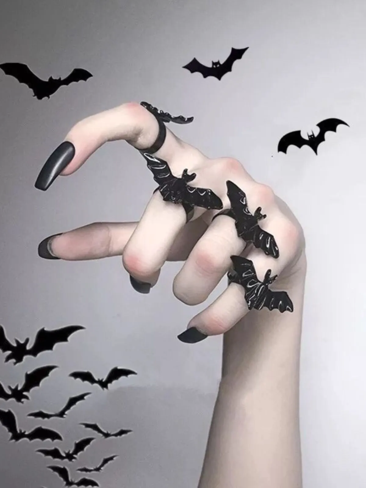  1PC Halloween Dark Gothic Role Playing Party Bat Adjustable Unisex Open Rings, 1 of 5