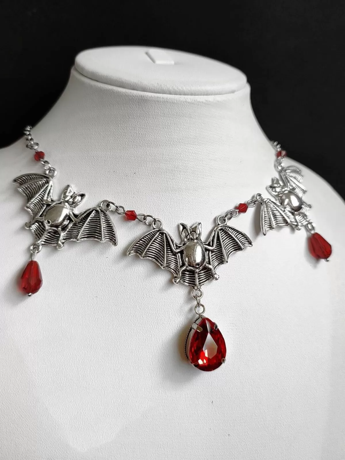 Halloween Gothic Punk Vampire Bat Bloody Crystals Necklace, 1 of 2