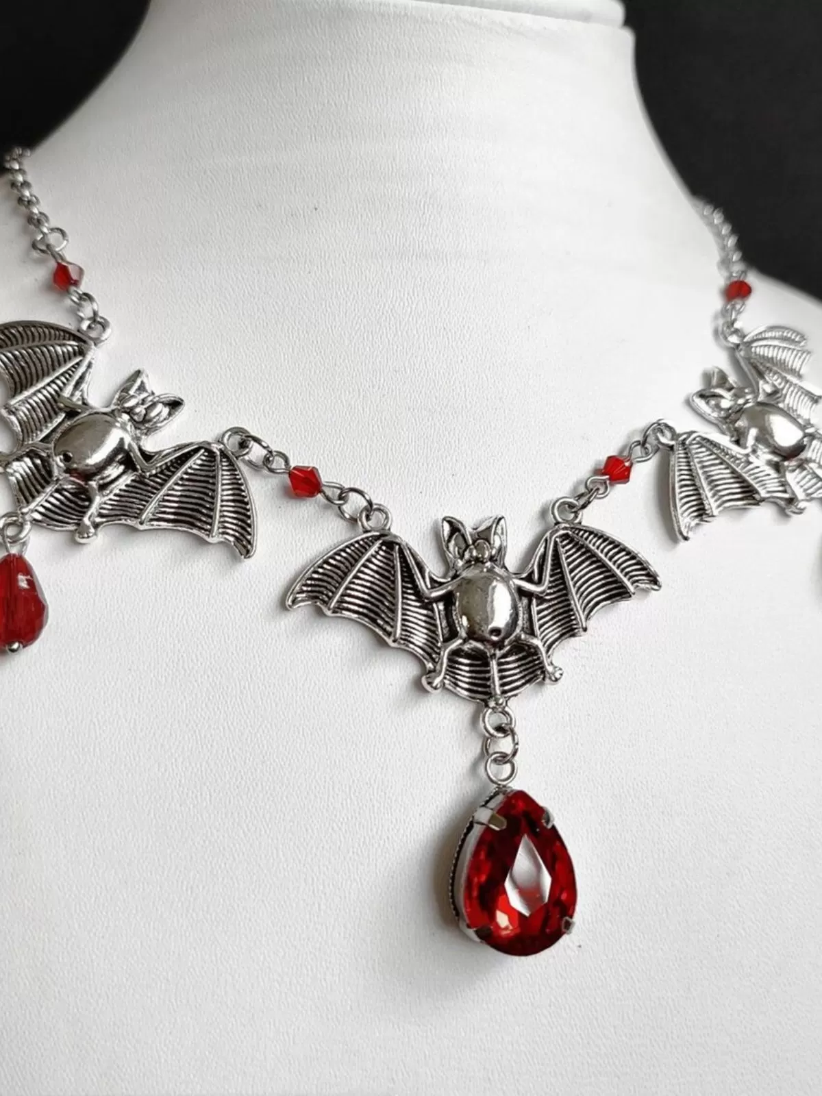 Halloween Gothic Punk Vampire Bat Bloody Crystals Necklace, 2 of 2
