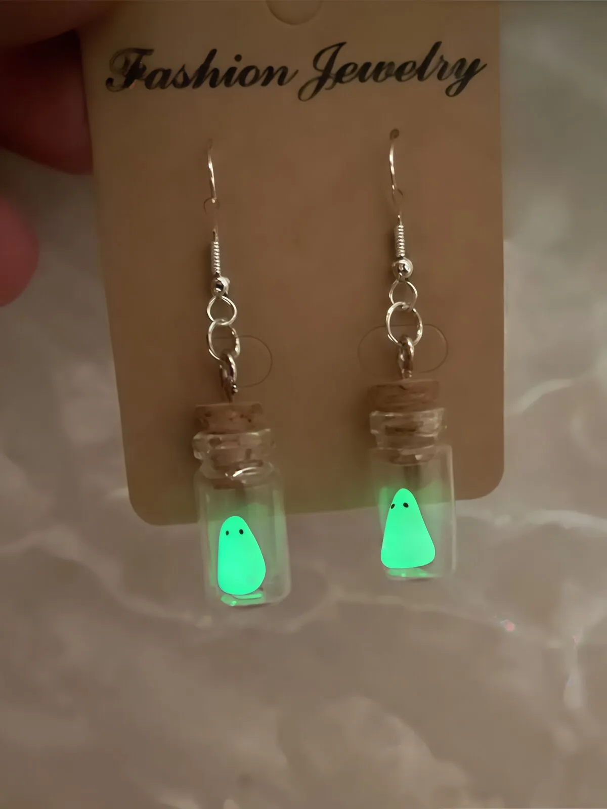 1 Pair Halloween White Specter in Glass Bottle Dangle Jewelry Party Ornament Earring, 1 of 6