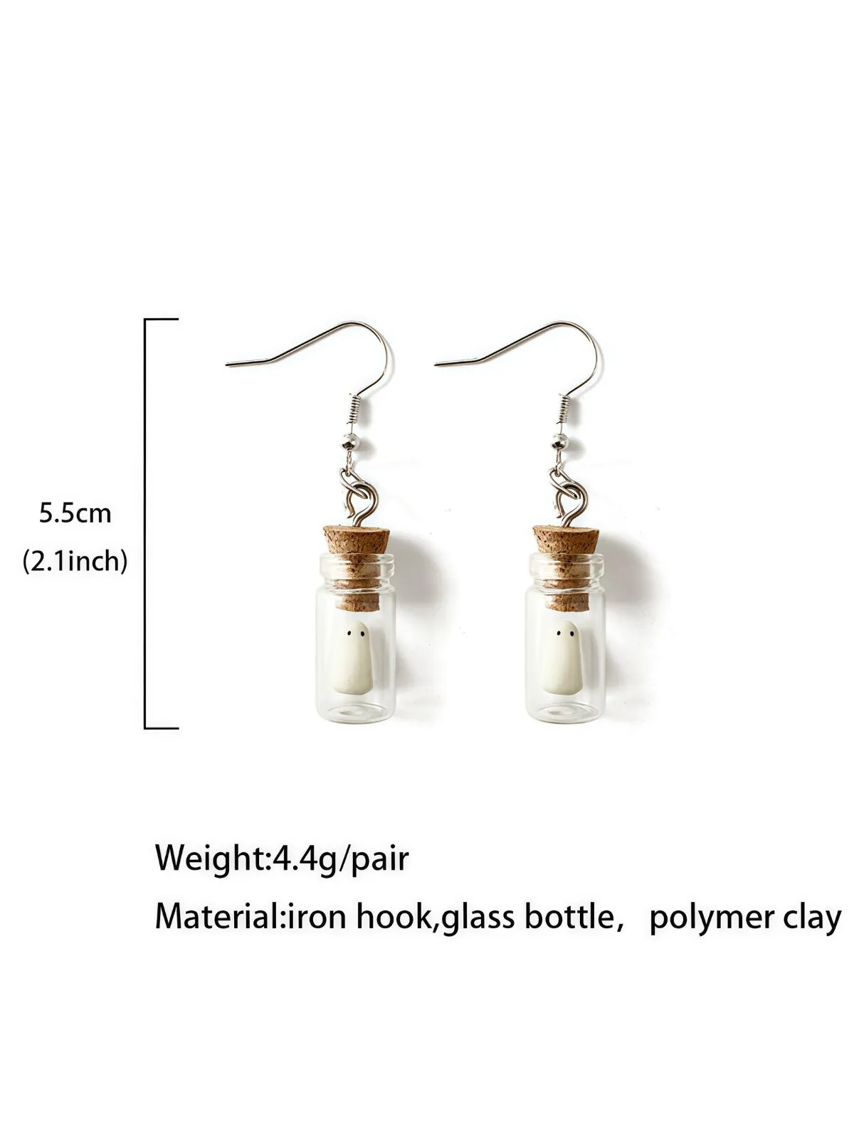 1 Pair Halloween White Specter in Glass Bottle Dangle Jewelry Party Ornament Earring, 2 of 6