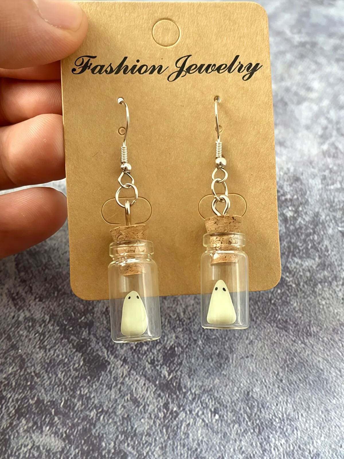 1 Pair Halloween White Specter in Glass Bottle Dangle Jewelry Party Ornament Earring, 5 of 6