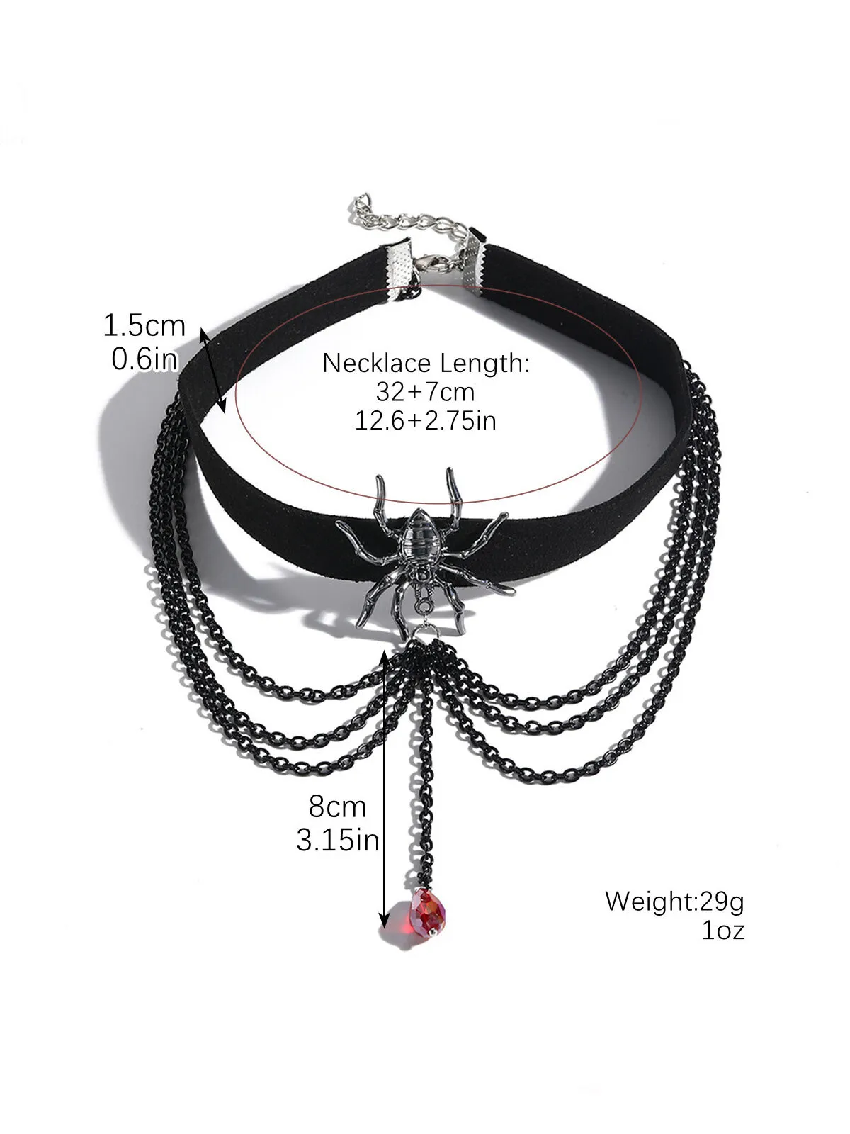 Halloween 1PC Gothic Spider Classic Collar Ruby Pendant Jewelry Choker Necklace, 2 of 2