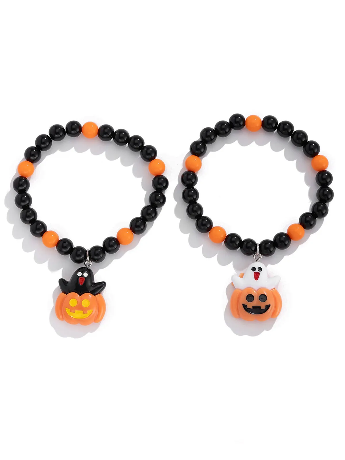 Halloween 2pcs Goth Fashionable and Cute Pumpkin and Ghost Beaded Friendship and Couple Gift Bracelet, 3 of 7