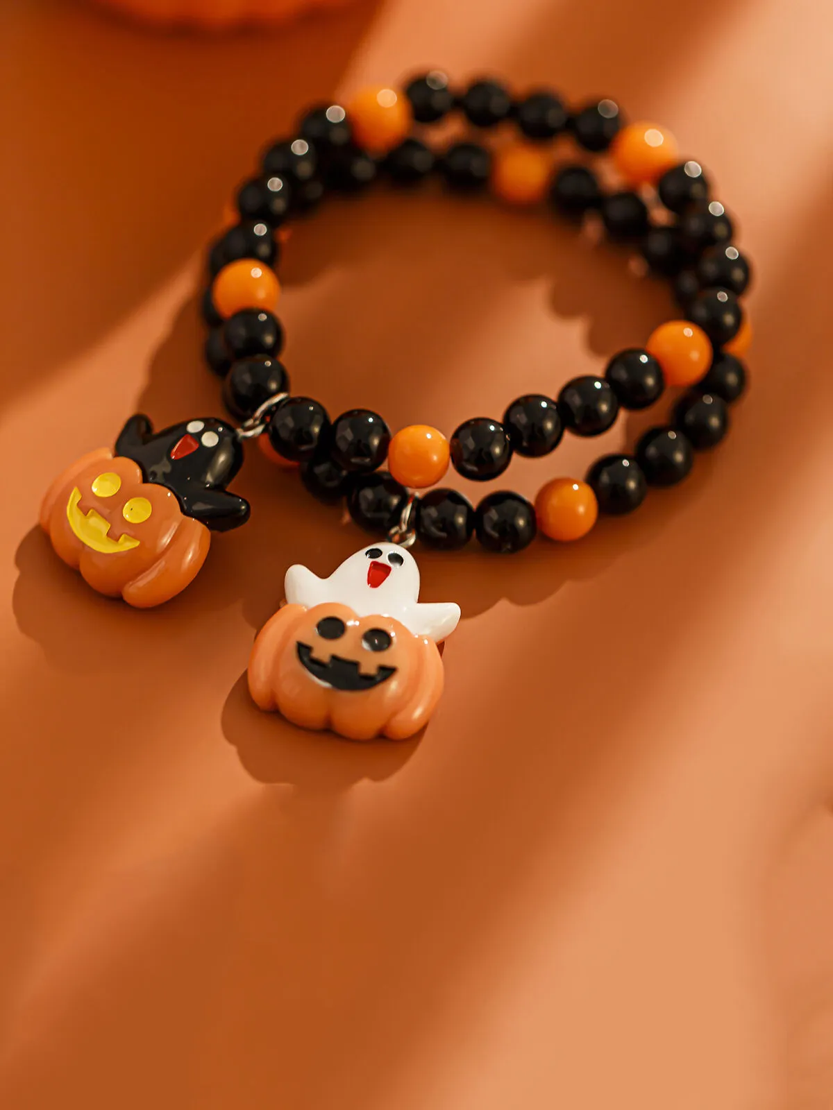 Halloween 2pcs Goth Fashionable and Cute Pumpkin and Ghost Beaded Friendship and Couple Gift Bracelet, 4 of 7