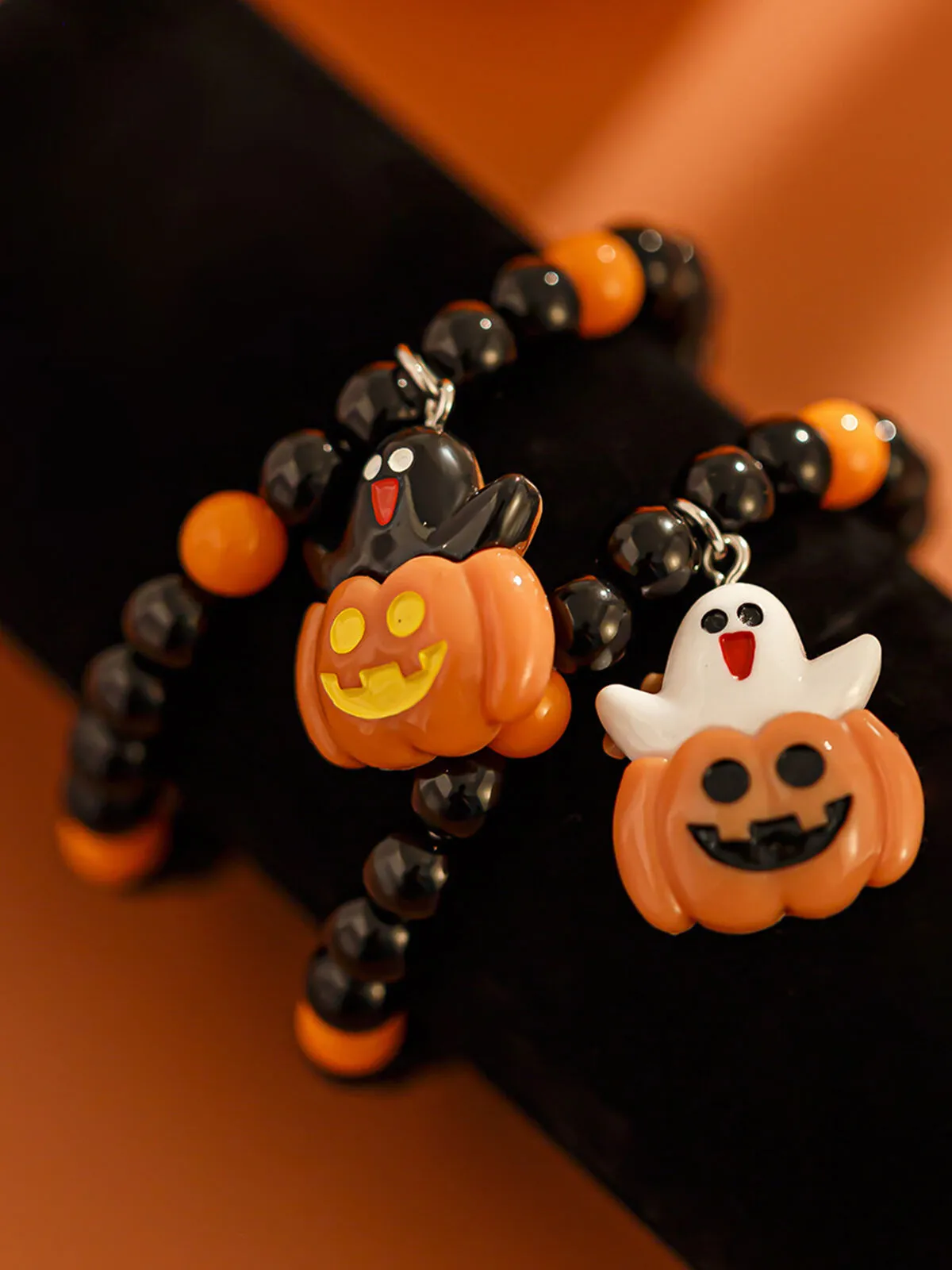 Halloween 2pcs Goth Fashionable and Cute Pumpkin and Ghost Beaded Friendship and Couple Gift Bracelet, 6 of 7