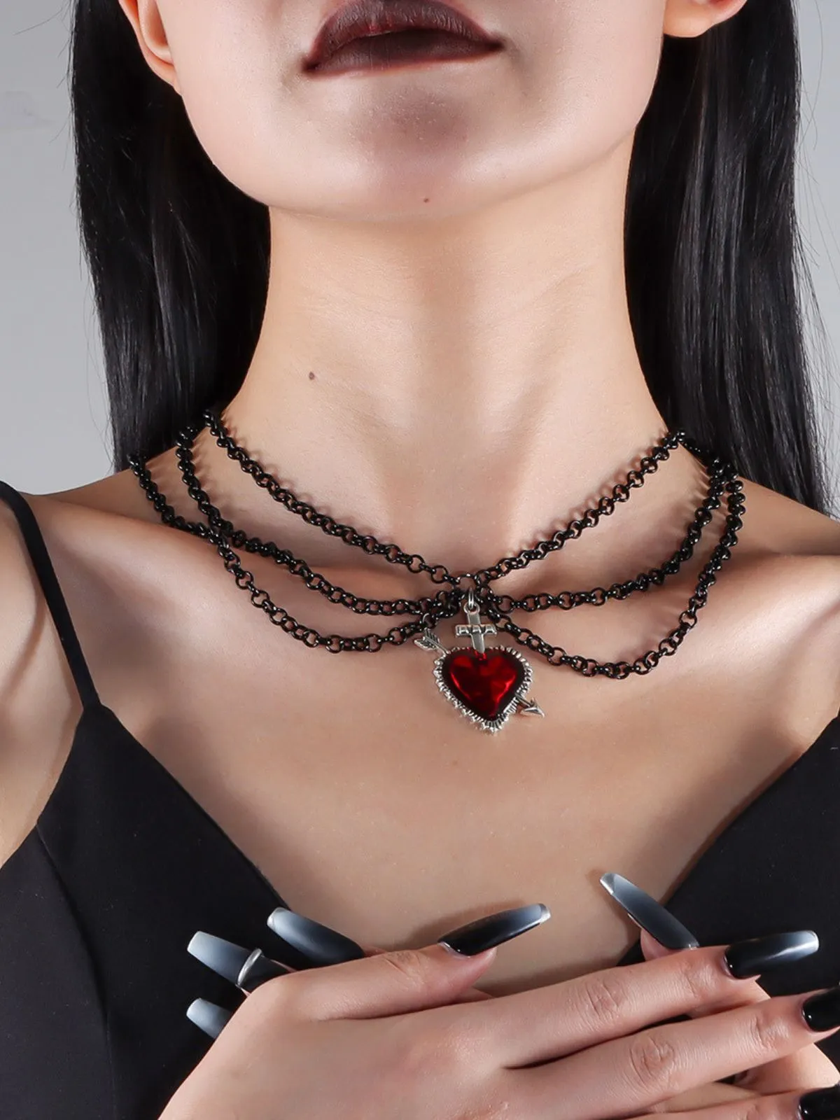 Halloween 1pc Gothic Retro Heart Shaped Iron Wholesale Layered Necklaces, 1 of 2