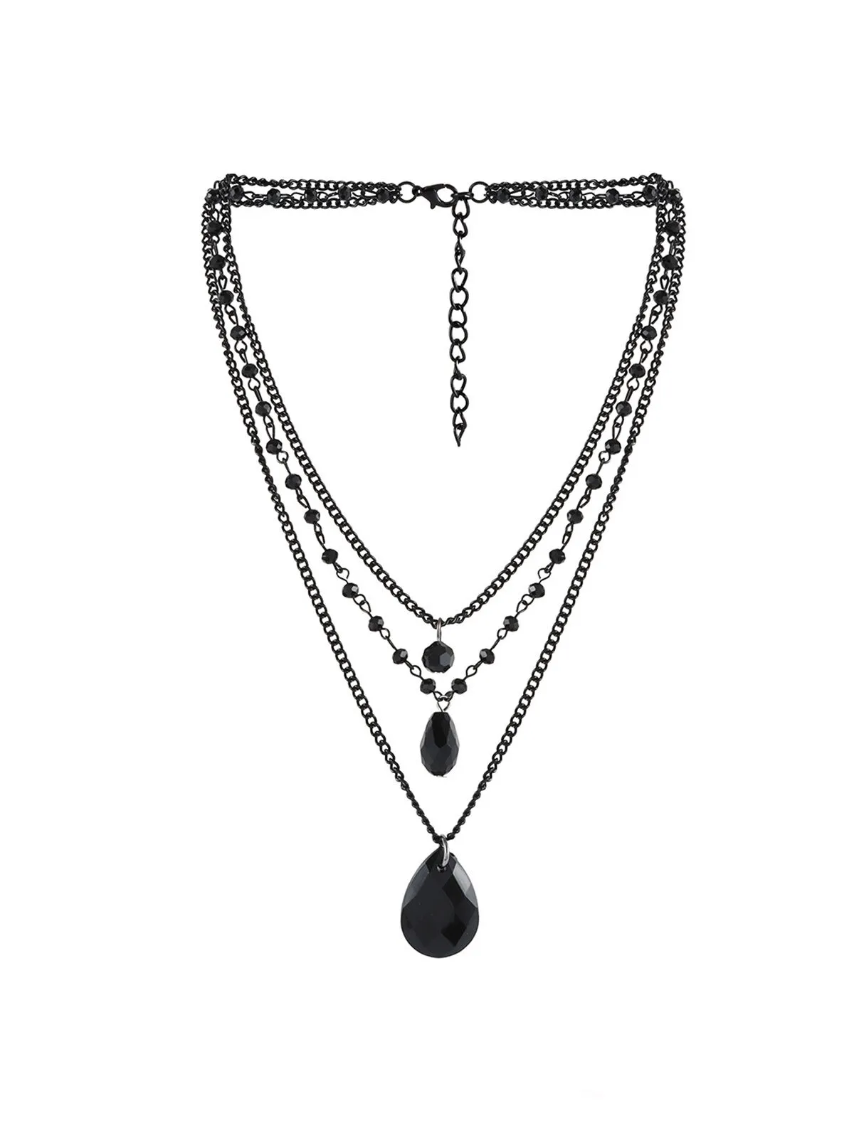 Halloween 1pc Black Metal Edgy Teardrop Pendant Gothic Triple Layer Chain Necklace, 2 of 2