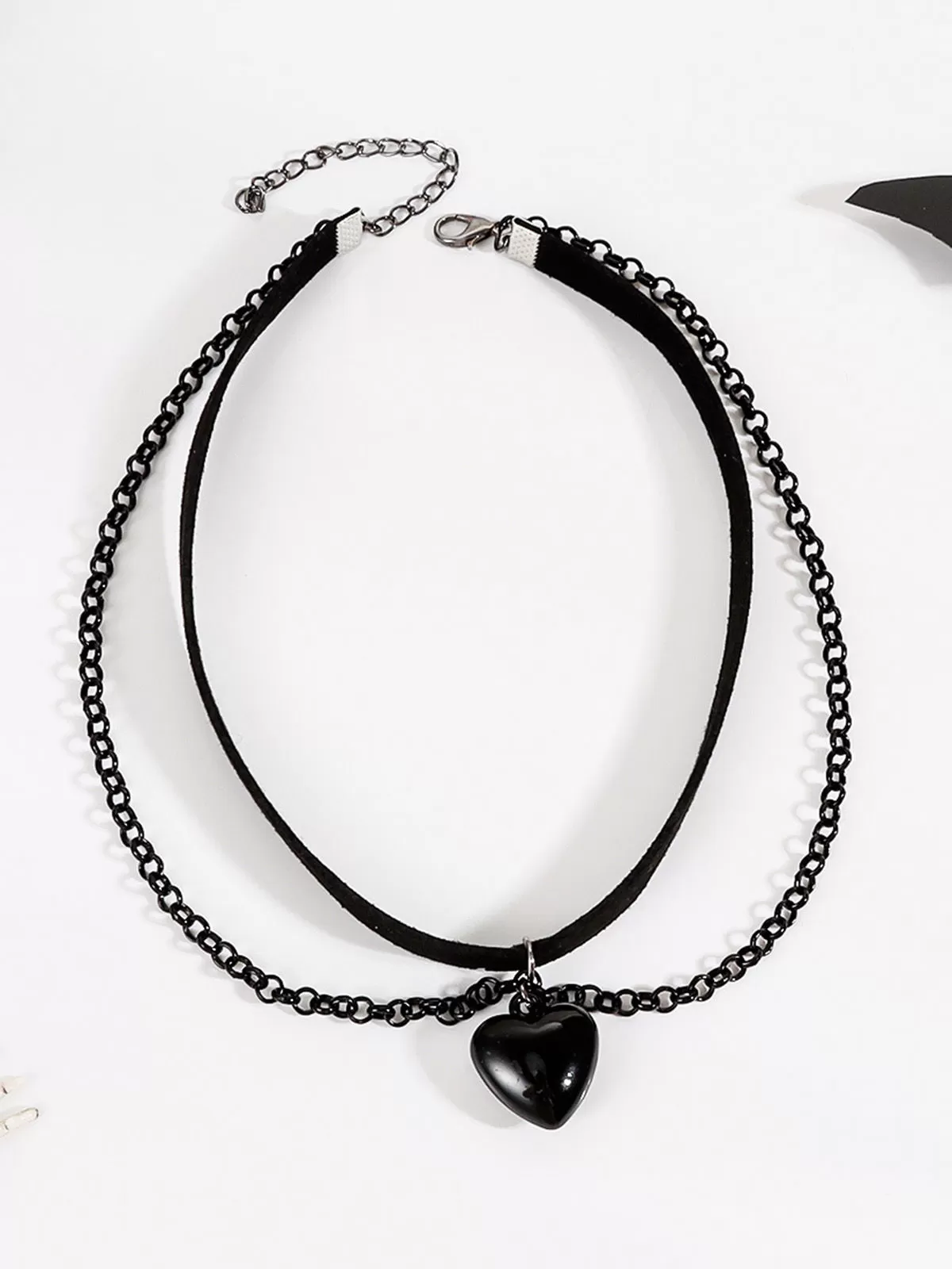 Halloween 1pc Gothic Style Personalized Leather Choker Multi-Layered Chain Tassel Heart-Shaped Pendant Necklace, 5 of 8