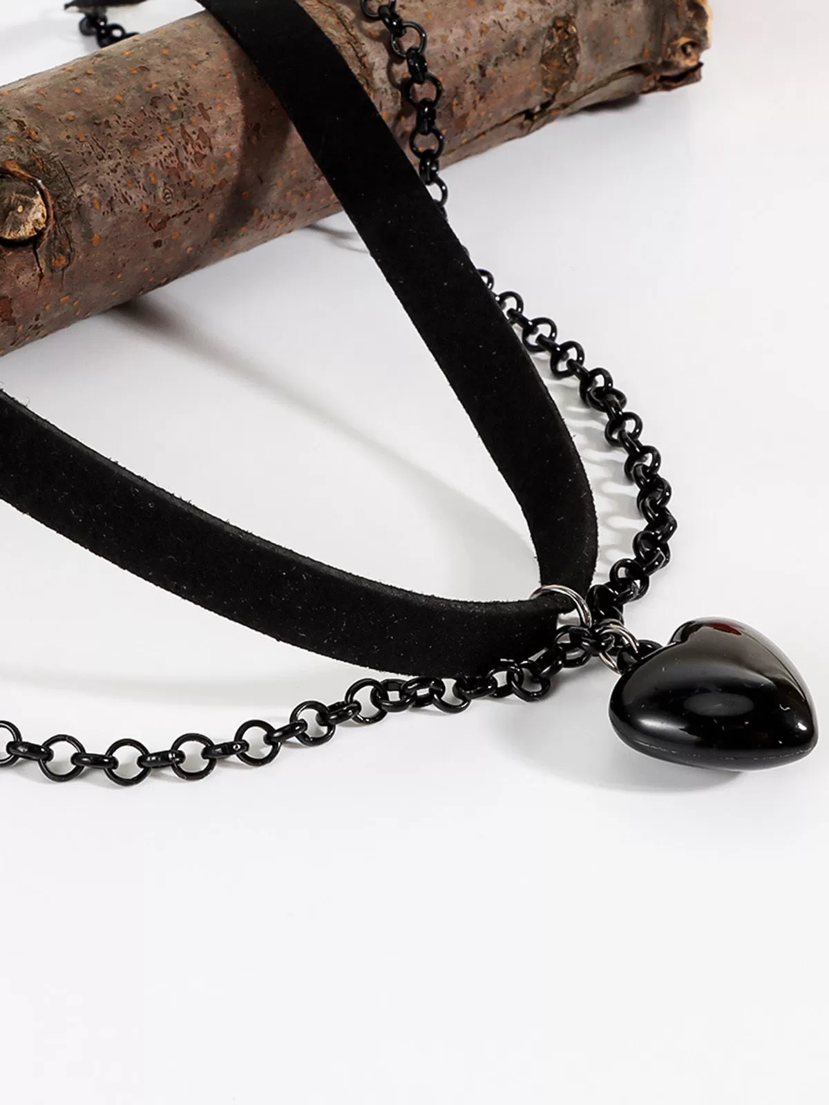 Halloween 1pc Gothic Style Personalized Leather Choker Multi-Layered Chain Tassel Heart-Shaped Pendant Necklace, 7 of 8