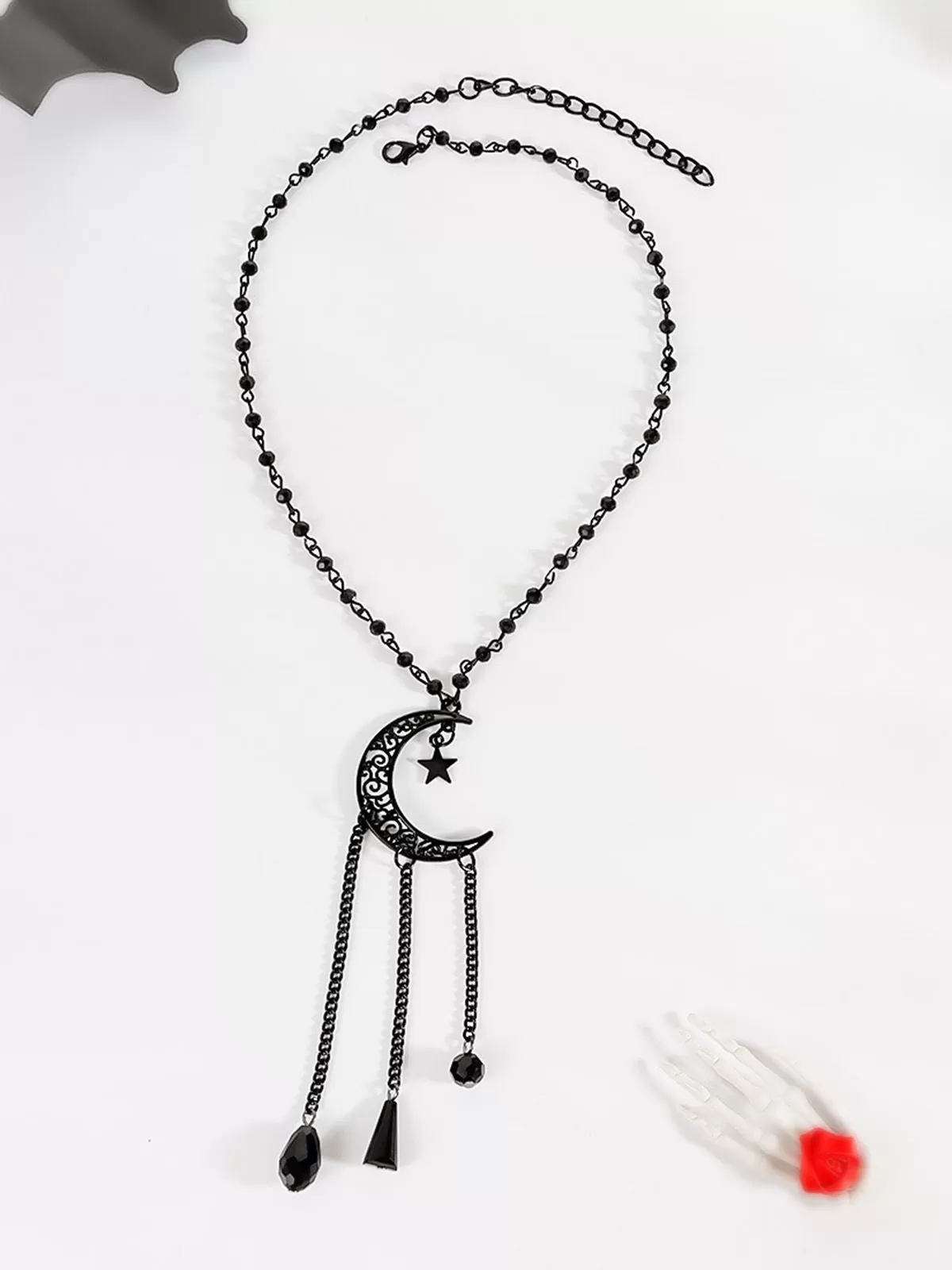 Halloween 1pc Hippie Fashionable Simple Moon Shaped Rhinestone Tassel Pendant Necklace, 6 of 9