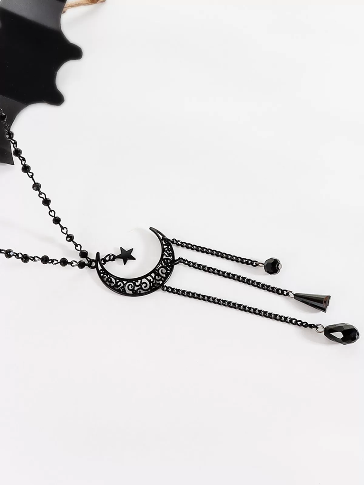 Halloween 1pc Hippie Fashionable Simple Moon Shaped Rhinestone Tassel Pendant Necklace, 7 of 9