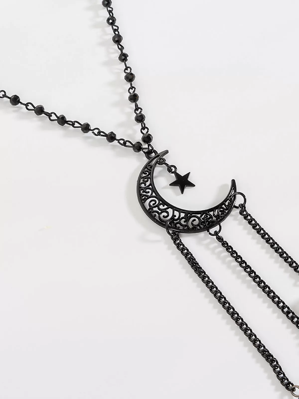 Halloween 1pc Hippie Fashionable Simple Moon Shaped Rhinestone Tassel Pendant Necklace, 8 of 9