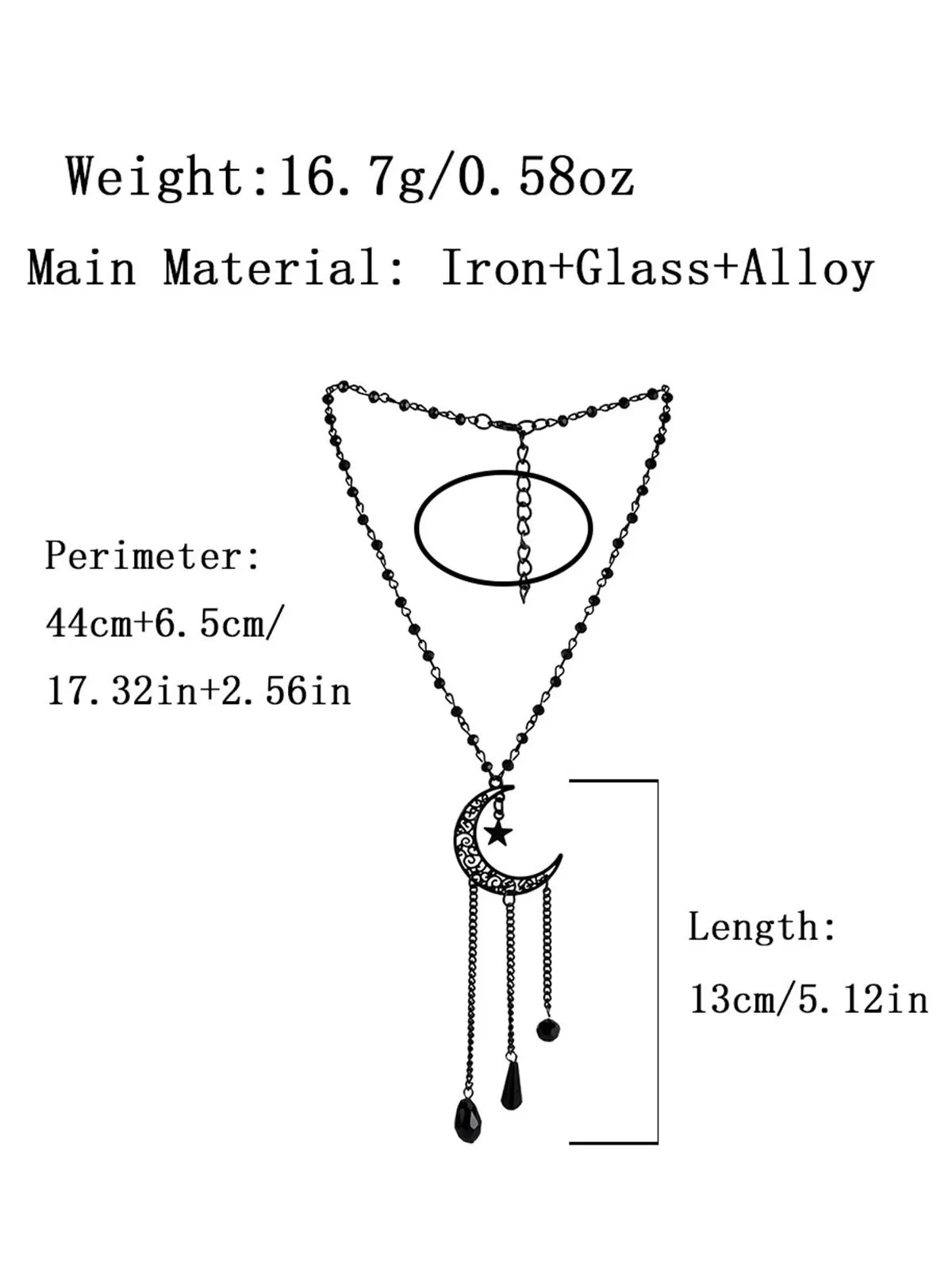 Halloween 1pc Hippie Fashionable Simple Moon Shaped Rhinestone Tassel Pendant Necklace, 9 of 9