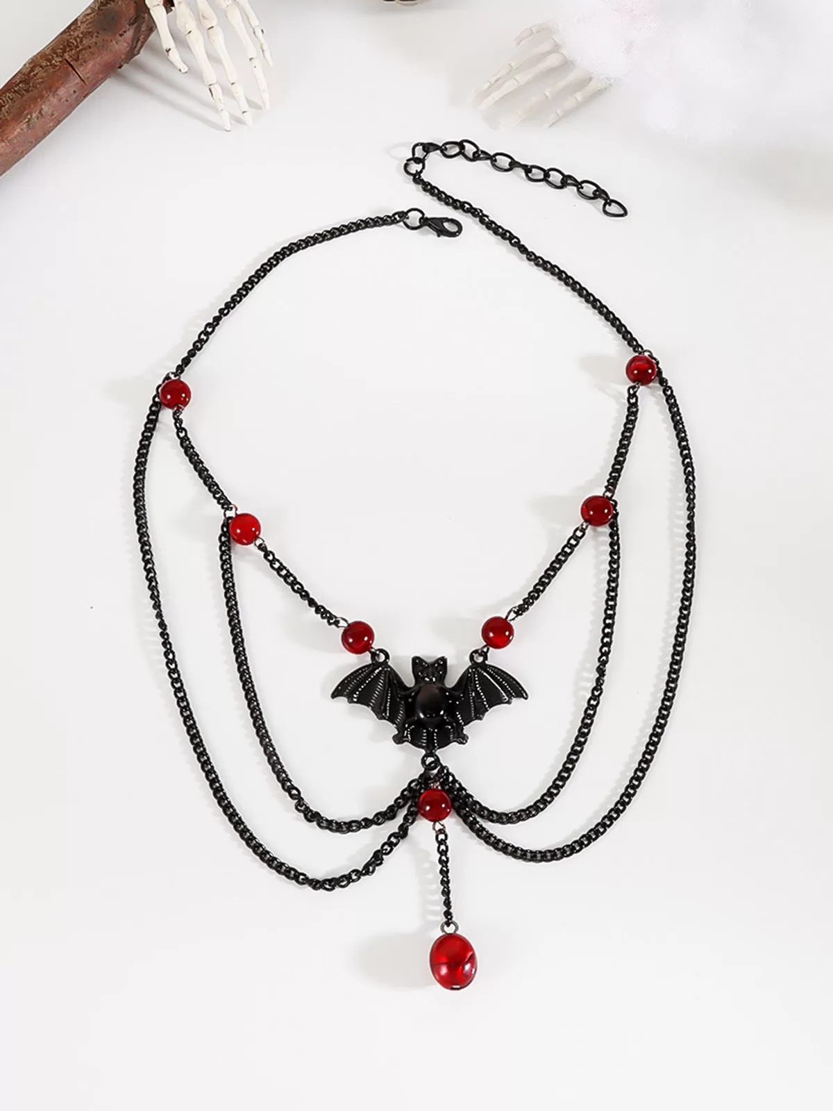 Halloween 1pc Gothic Multilayer Red Beads Bat Necklace, 4 of 8
