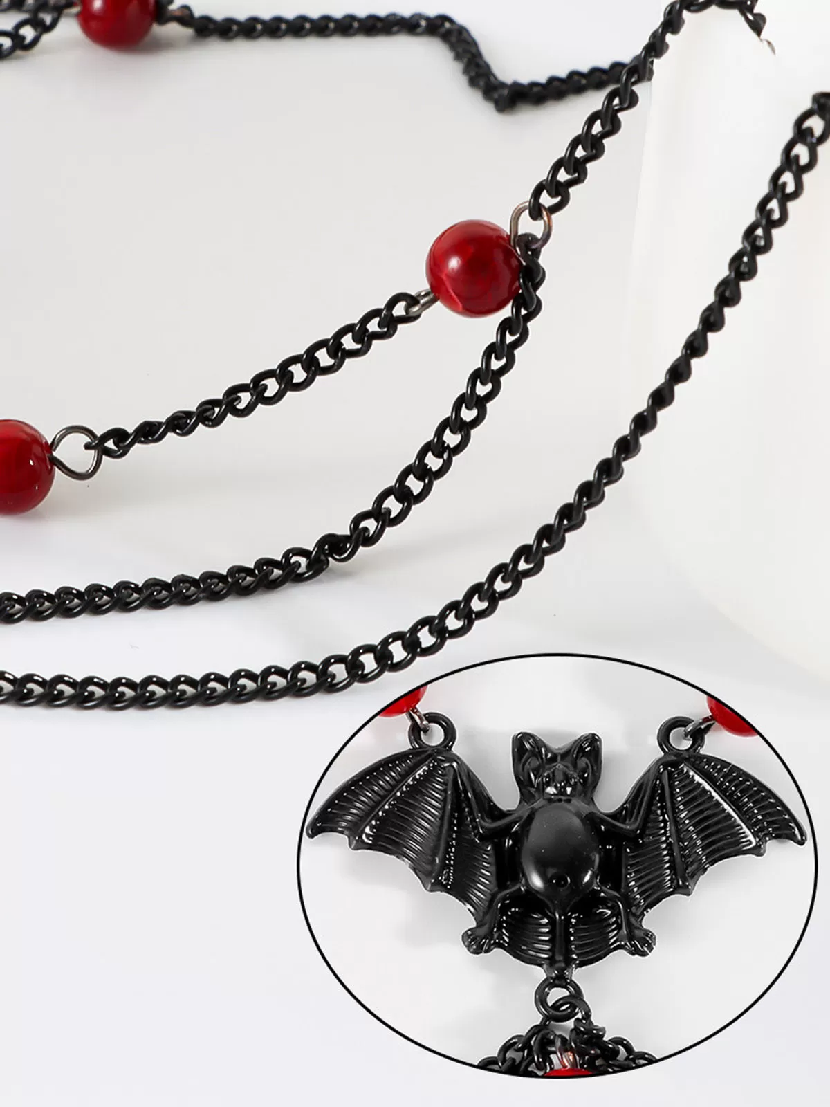Halloween 1pc Gothic Multilayer Red Beads Bat Necklace, 7 of 8