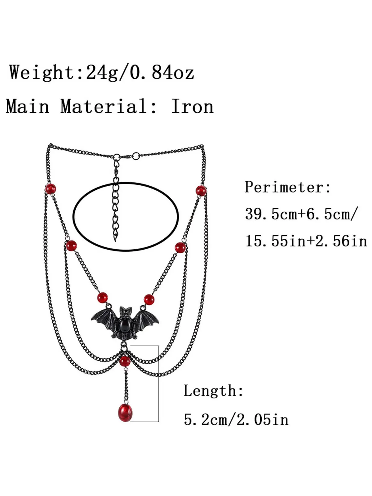 Halloween 1pc Gothic Multilayer Red Beads Bat Necklace, 8 of 8