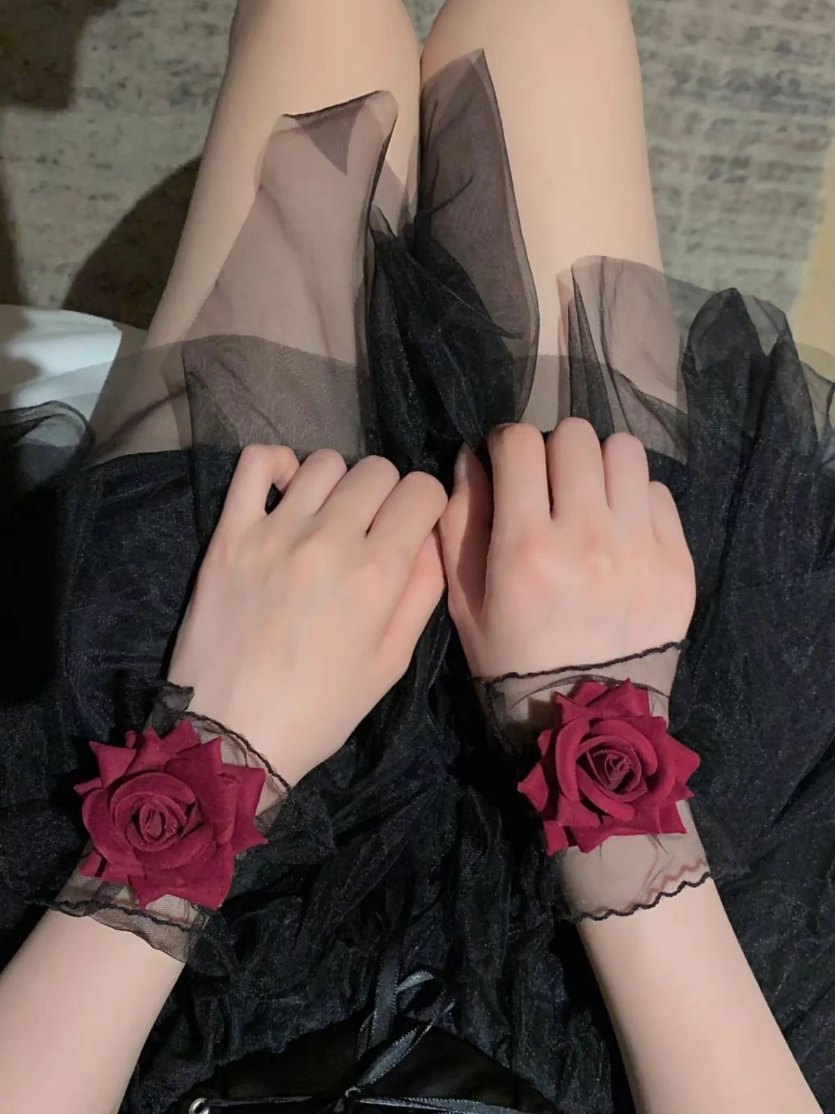 Halloween 1pc New Rose Ruffle Lace Detachable Sleeve Bracelet , 2 of 3