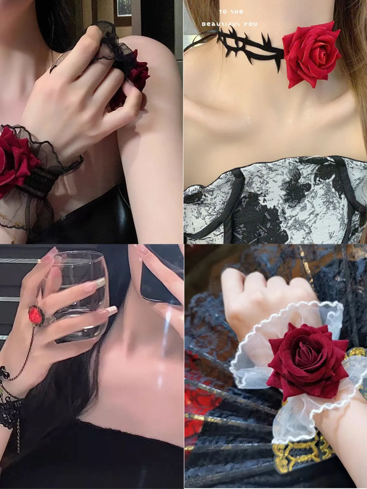 Halloween 1pc New Rose Ruffle Lace Detachable Sleeve Bracelet , 3 of 3