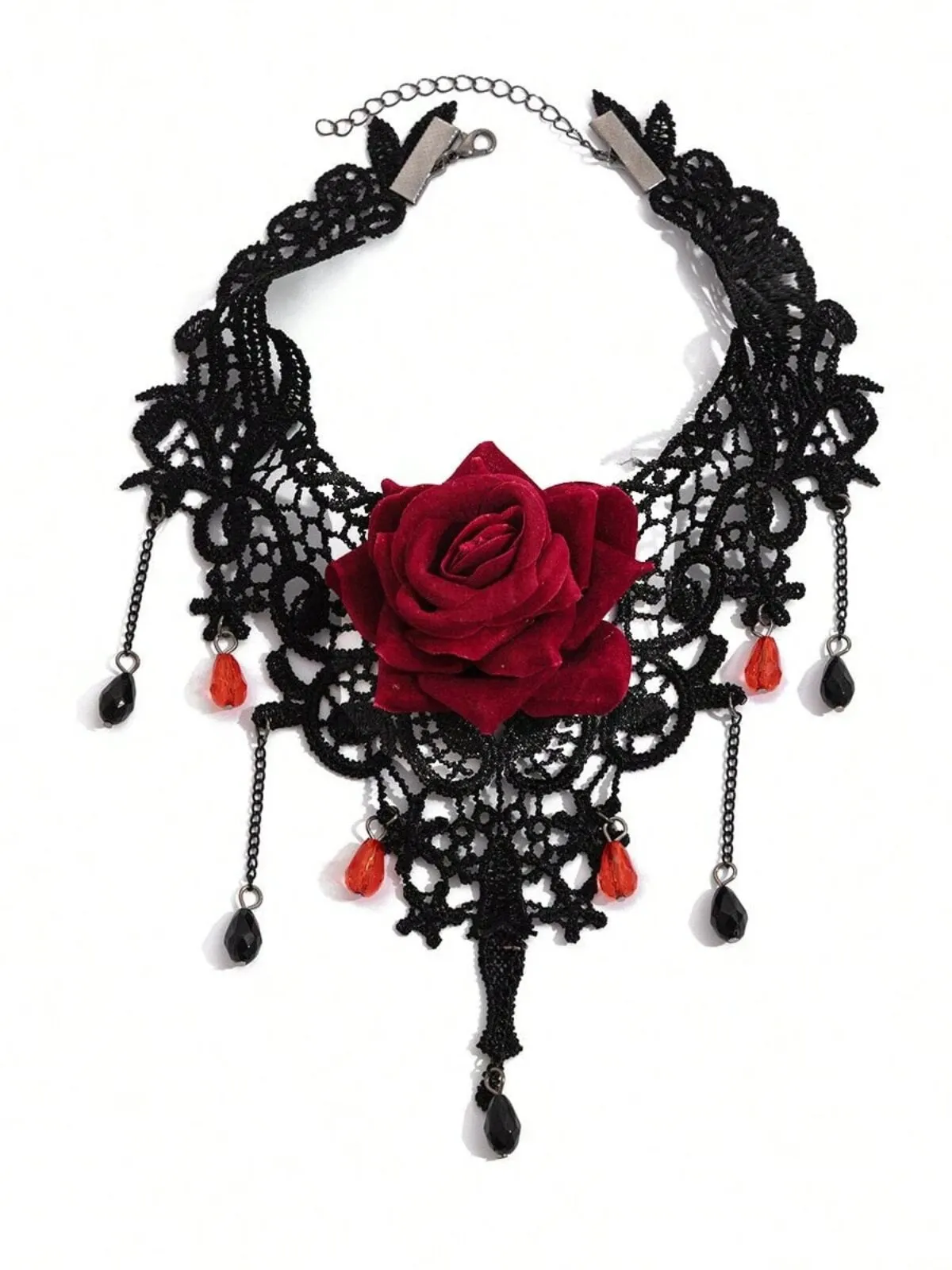Halloween 1pc New Arrival Vintage Gothic Red Rose Necklace, 3 of 5