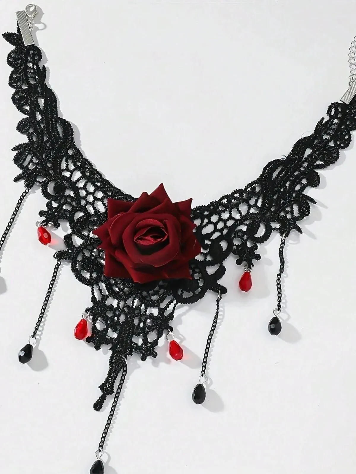 Halloween 1pc New Arrival Vintage Gothic Red Rose Necklace, 4 of 5