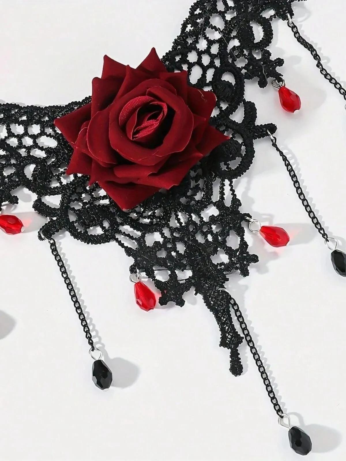 Halloween 1pc New Arrival Vintage Gothic Red Rose Necklace, 5 of 5