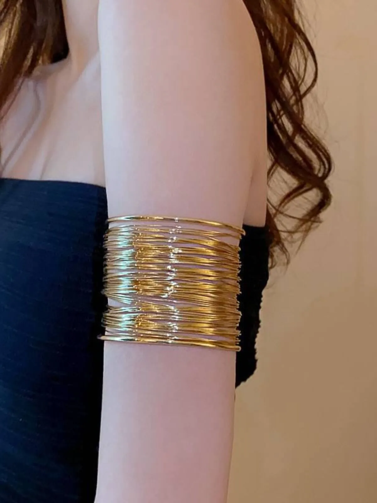 Elegant Style 1pc Copper Multi Layered Metal Wire Cuff Bracelet, 2 of 4