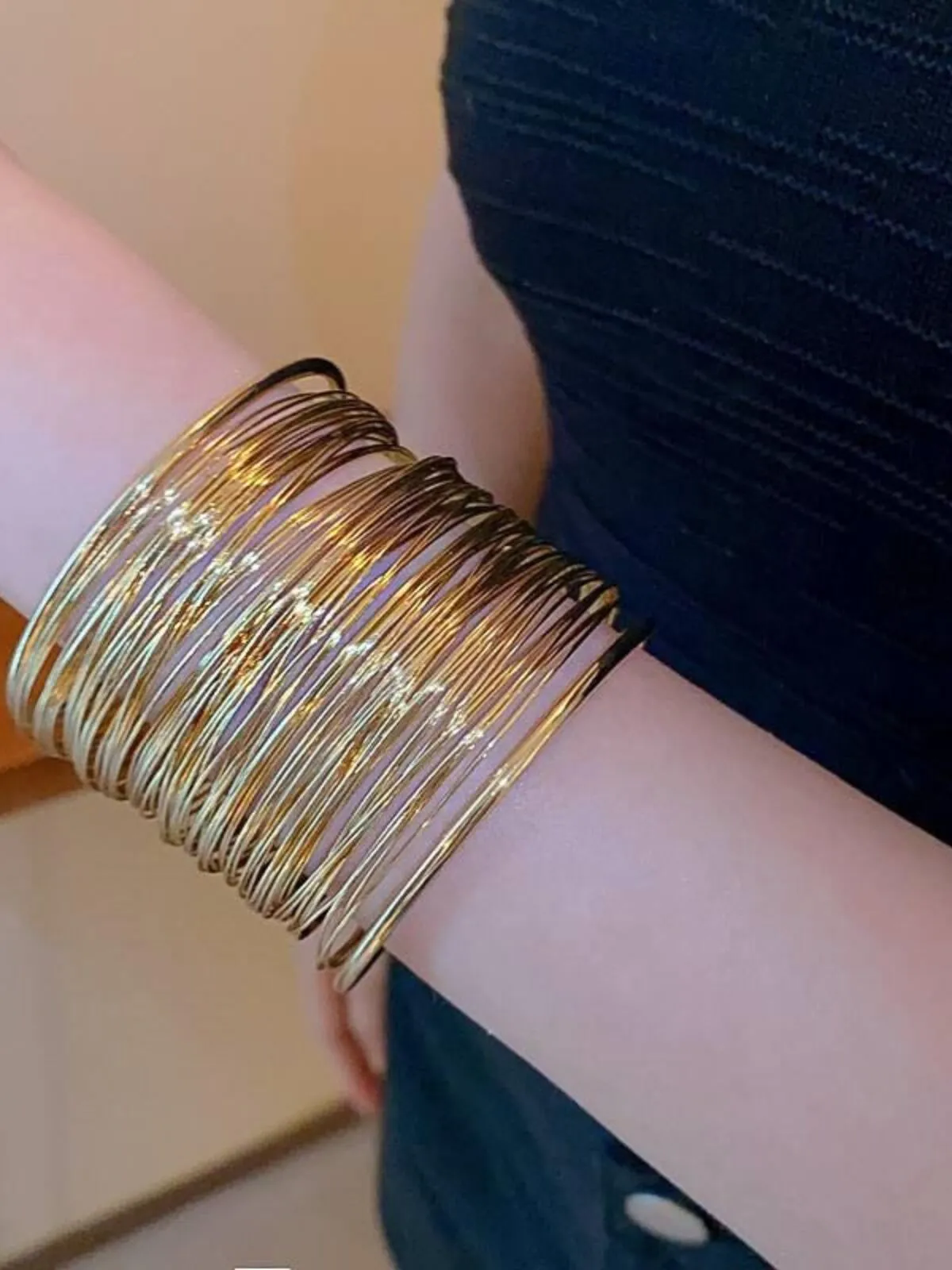 Elegant Style 1pc Copper Multi Layered Metal Wire Cuff Bracelet, 4 of 4