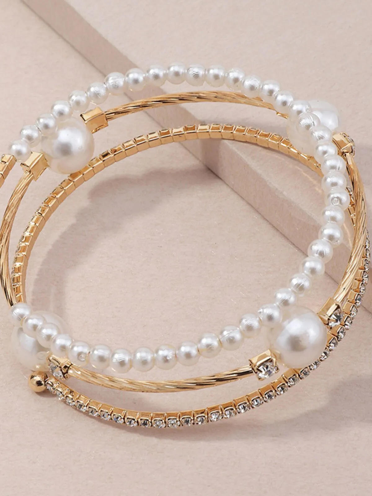 Elegant Style 1pc Rhinestone & Faux Pearl Decor Copper Bracelet, 1 of 5