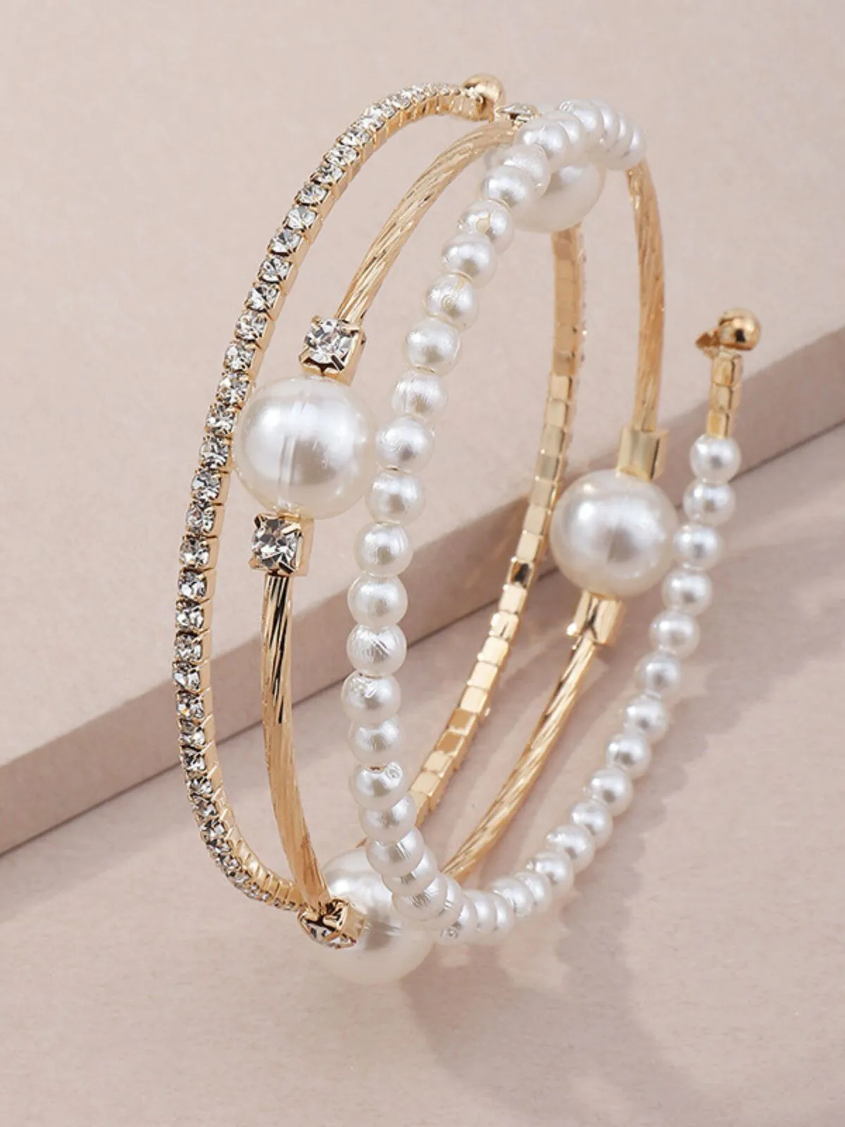 Elegant Style 1pc Rhinestone & Faux Pearl Decor Copper Bracelet, 4 of 5