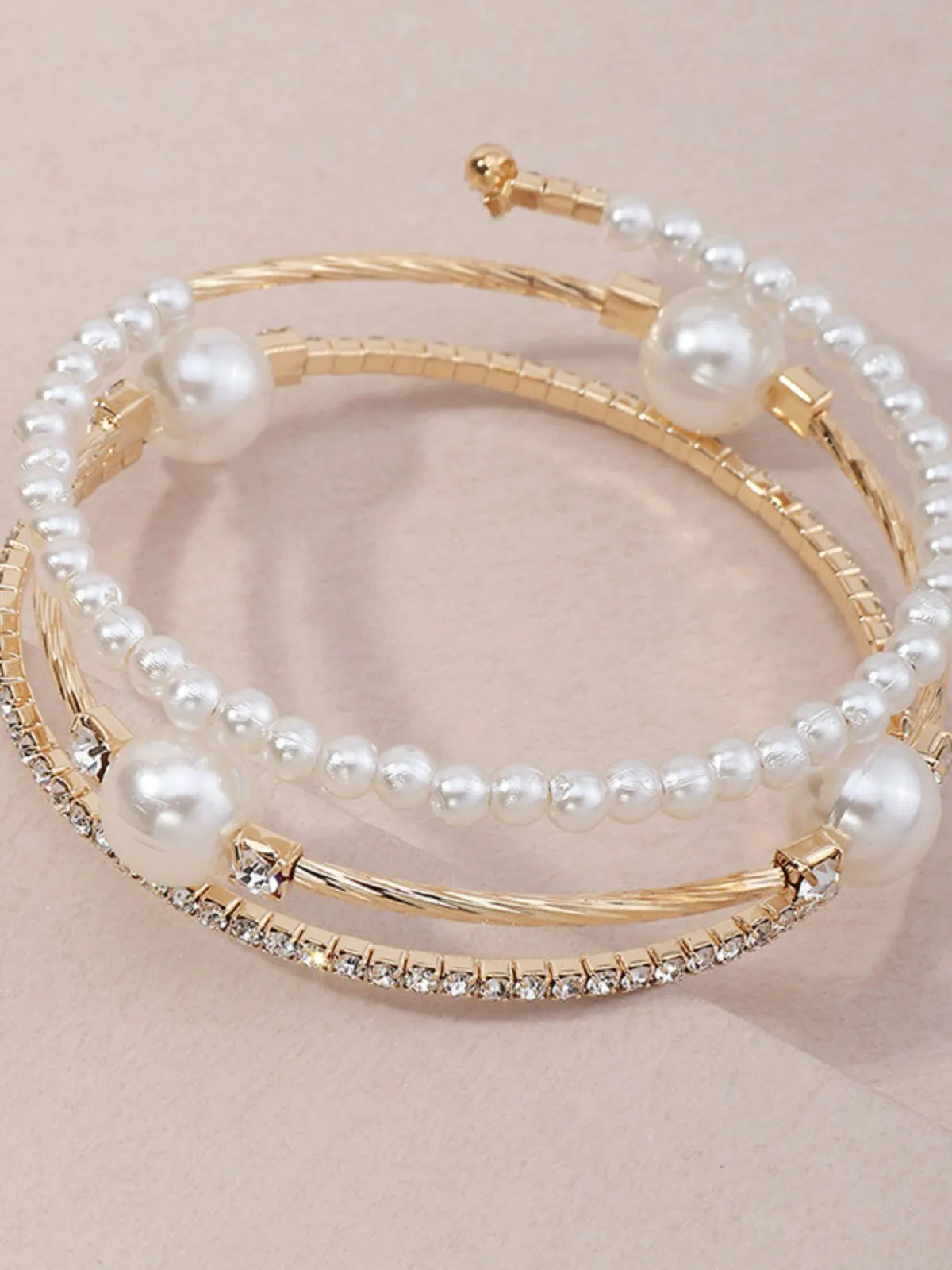 Elegant Style 1pc Rhinestone & Faux Pearl Decor Copper Bracelet, 5 of 5