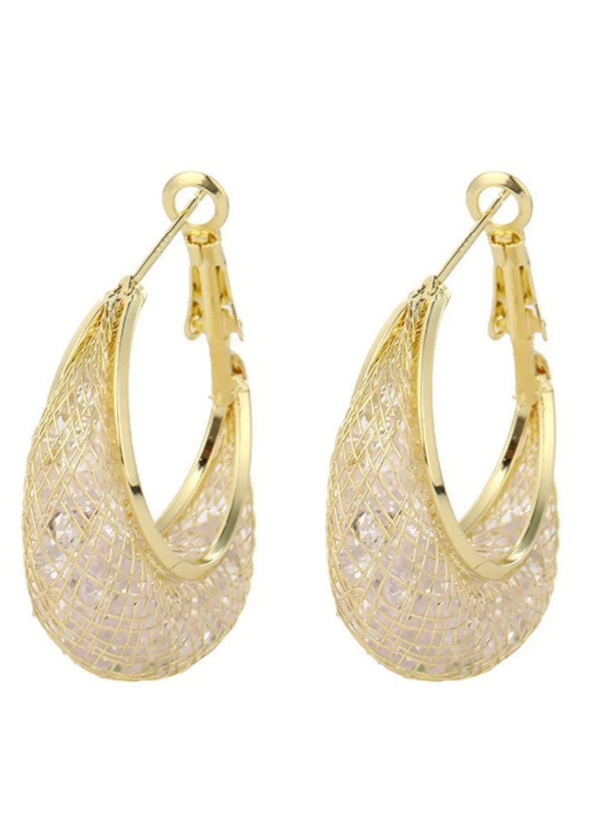 1 Pair Luxury Fashionable Designer Round Hoop Rhinestone Earrings, 3 of 3