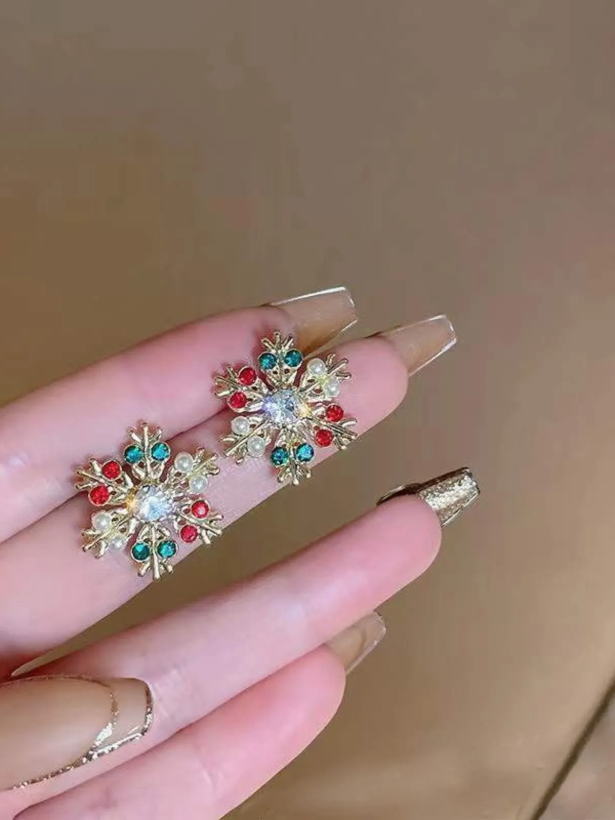 Christmas 1pc Snowflake Pearl Earring, 2 of 4