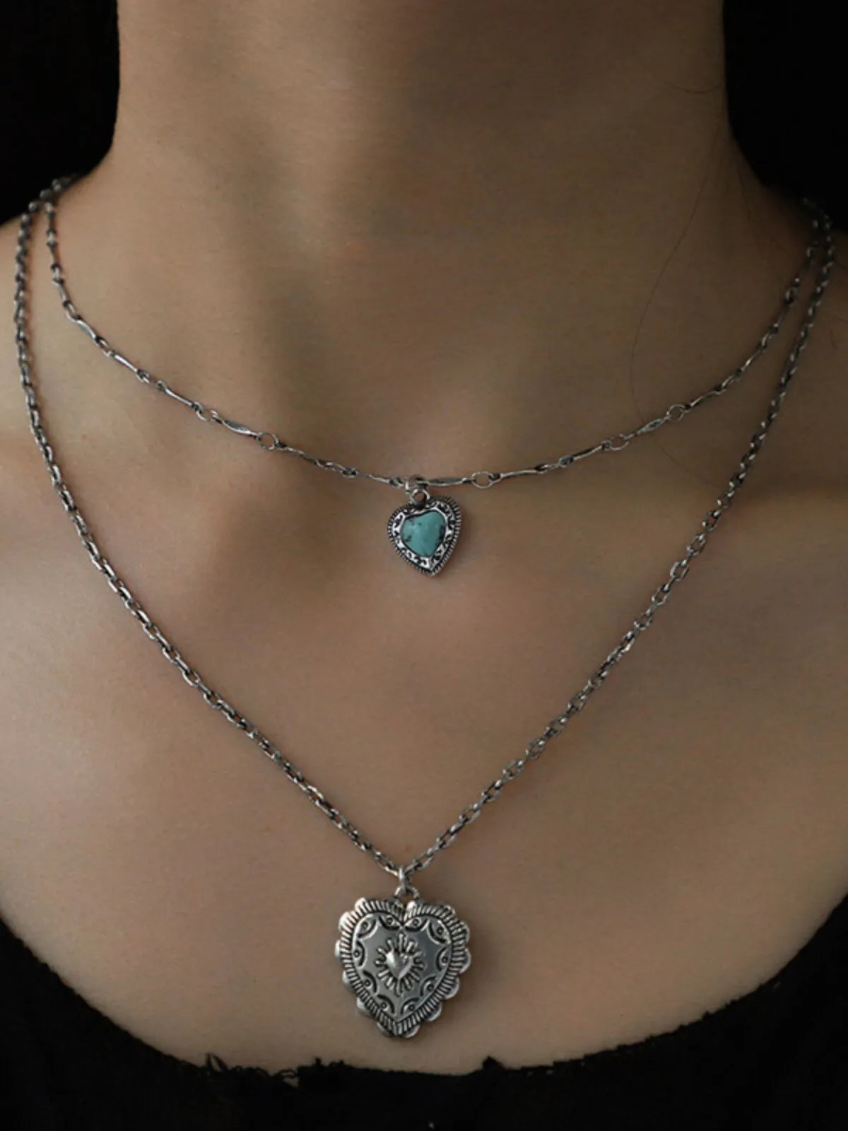 Elegant Style 2pcs Layered Heart Pendant Chain Necklace, 2 of 3