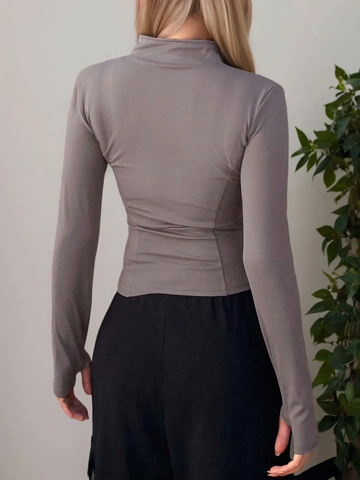 Solid Zipper Lapel Outwear, 2 of 5