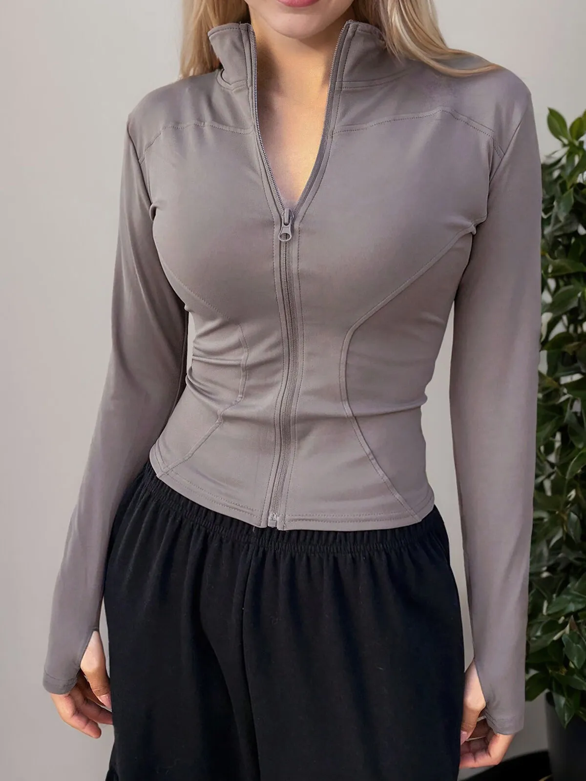 Solid Zipper Lapel Outwear, 4 of 5