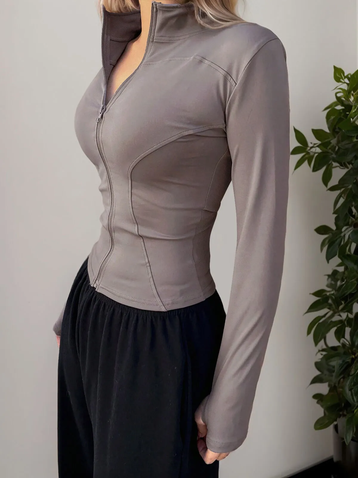 Solid Zipper Lapel Outwear, 5 of 5