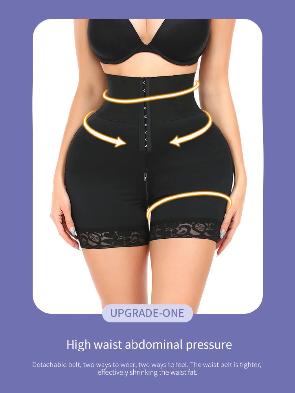Contrast Lace Adjustable Tummy Control Butt Lifting High Waist Shapewear Shorts, 3 of 10